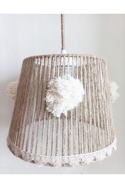 C&A&B KUZEY AVİZE Design Pendant Lamp Chandelier with Wicker Rope Wrapped Conical Wire Lace Strip and Pompom