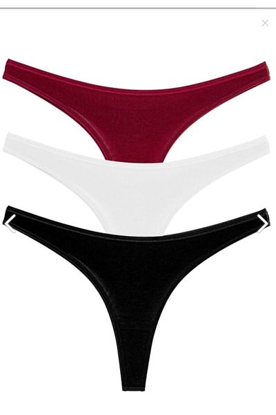 Perita.Life Women's Black-White-Burgundy Classic, Cotton Thong/ String