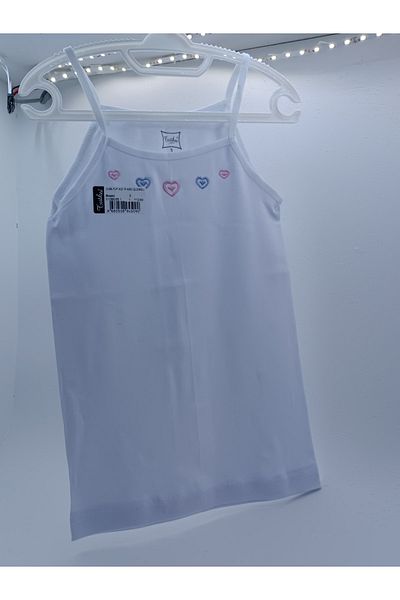 Tutku Tricou alb brodat cu bretele pentru fete, original 100% bumbac