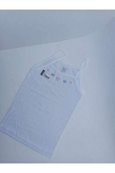 Tutku Tricou alb brodat cu bretele pentru fete, original 100% bumbac