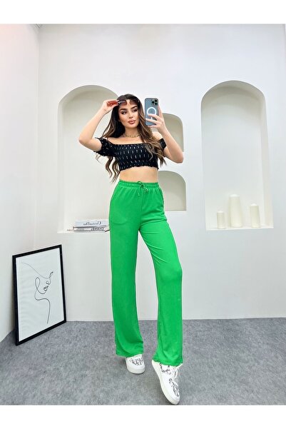 Ozy Fashion Visok struk Zgužvana tkanina (seersaker) Ljeto Široke nogavice Pa...