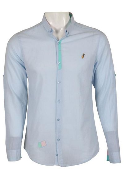 Modarar Cămașă pentru bărbați Ice Blue Slim Fit cu mânecă lungă Rar00806