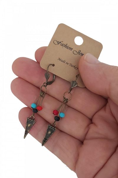 AKIN AKSESUAR HEDİYELİK Crystal Beaded Dangle Ethnic Earrings