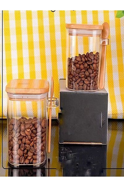 Akkoyunlu home Acrylic Spice Jar with 2 Spoons Storage Container Transparent Label Gift Jar 250 ml