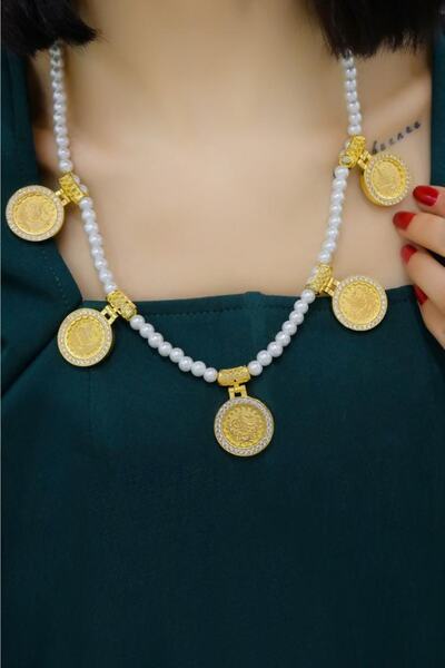 aytekgold Beşi Biryerde Tuğralı Incili Kolye