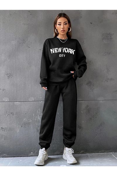 Mythologie Γυναικείο σετ με στάμπα New York City σε συνδυασμό - Jogger, ελαστικό πόδι, λαιμόκοψη, υπερμεγέθη