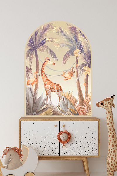 Sim Tasarım Oval Vintage Tropical Forest Decorative Wall Sticker