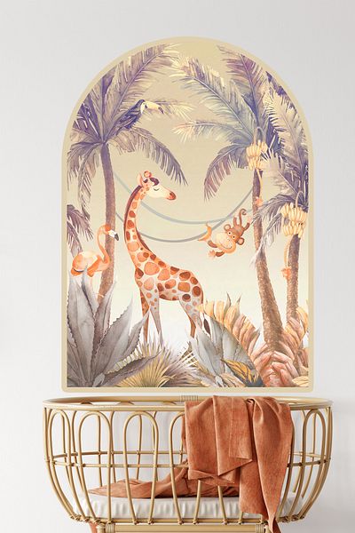 Sim Tasarım Oval Vintage Tropical Forest Decorative Wall Sticker