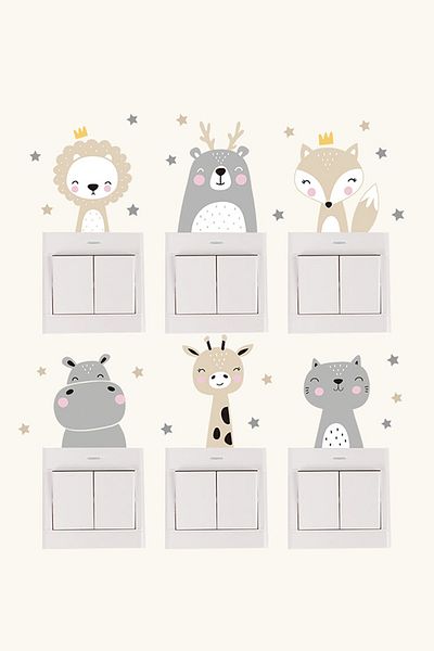 Sim Tasarım Socket - Soft Color Animals - 6-Piece Socket Sticker Set - Sim875