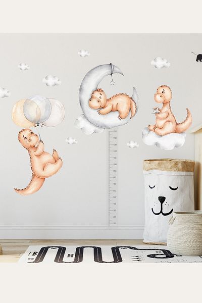 Sim Tasarım Triple Dinosaurs with Height Gauge Kids Room Wall Sticker Set