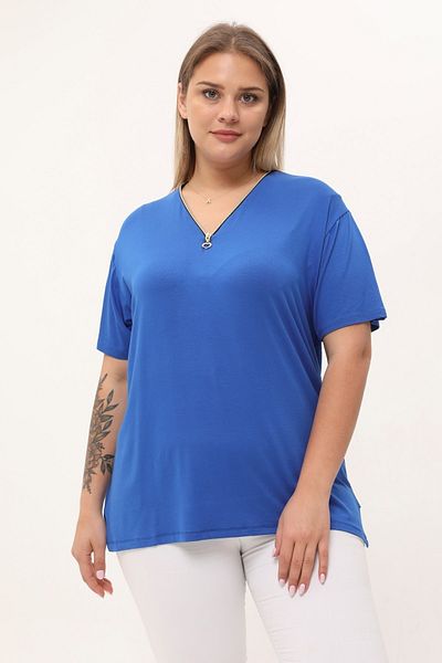 garajmood Blue Collar Zippered Plus Size Blouse