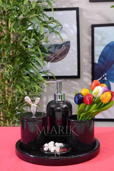 MIARIK DESIGN & DEKORASYON Dekoratif Mermer 5 Li Banyo Seti Takımı