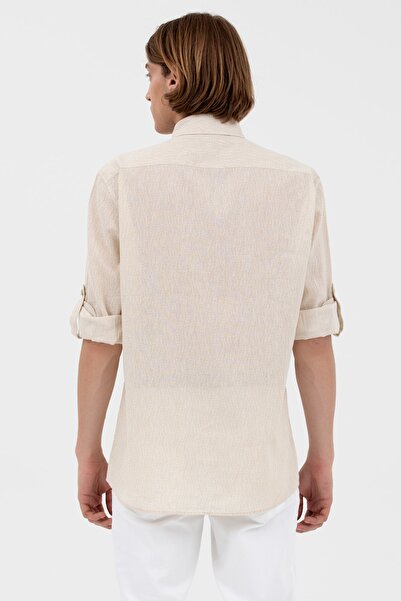 U.S. Polo Assn. Erkek Keten Gömlek - 3/4 Kol, Gömlek Yaka, Regular Fit