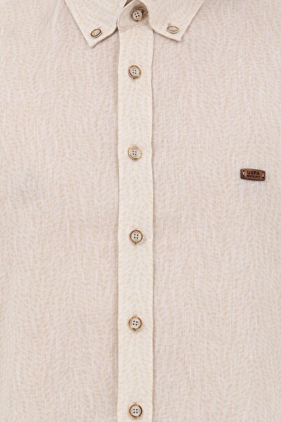 U.S. Polo Assn. Erkek Keten Gömlek - 3/4 Kol, Gömlek Yaka, Regular Fit