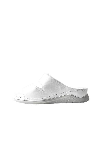 Beety 115 Papuci de damă cu talpă anatomică cu velcro alb din piele naturală