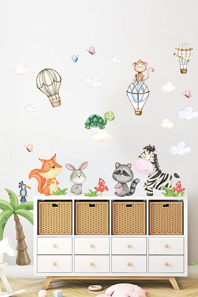 Sim Tasarım Sim401 Baby Safari Animals Cheerful Roommates Children's Room Wall Sticker Set