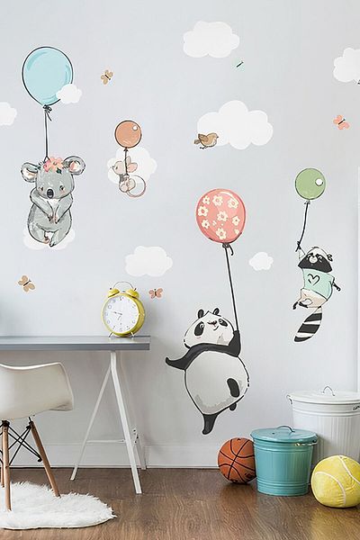 Sim Tasarım Kids Room Wall Sticker Set Animals with Balloons