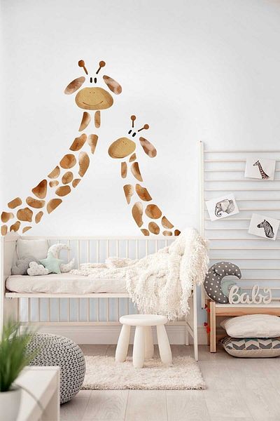 Sim Tasarım Giraffe Heads Mother Puppy Kids Room Wall Sticker