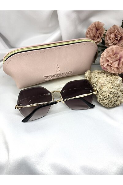 Di Caprio Rella Cat Eye Gold Detailed Light Black Women's Sunglasses