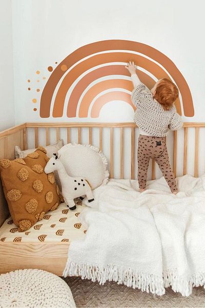 Sim Tasarım Boho Brown-Toned Rainbow Kids Room Wall Sticker Set