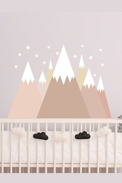 Sim Tasarım Soft Colors Mountain And Stars Wall Sticker Set