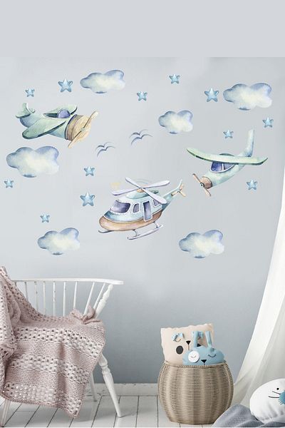 Sim Tasarım Airplanes Clouds Wall Sticker Set - Sim212