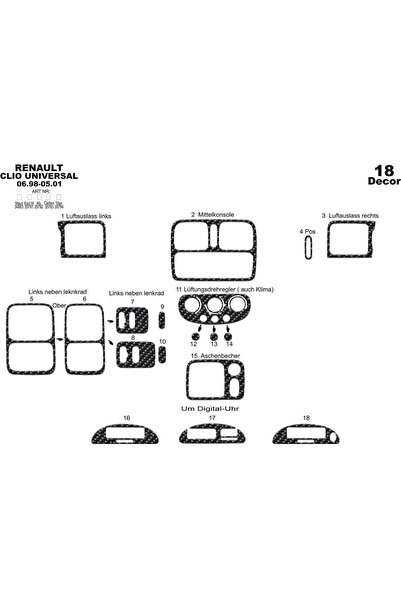 meriç cockpit design ميريتش ®   رينو كليو توربيدو أمامي مطلي أسود لامع 18 قطع...
