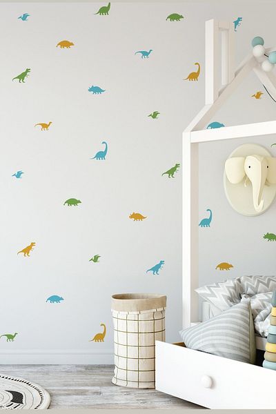Sim Tasarım Colorful Mini Dinosaur Silhouettes Wall Sticker Set