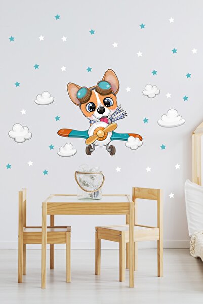 Sim Tasarım مجموعة ملصقات الحائط على شكل كلب طيار في السماء