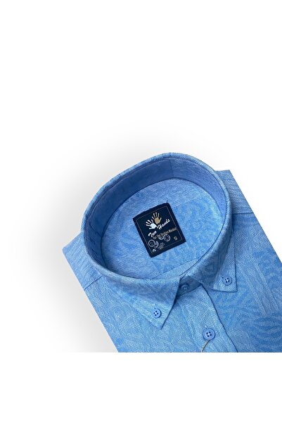 Sadık Collection Two Hands Mavi Чоловіча сорочка з ґудзиками на комірі та еполетами, довгі рукави, 100% бавовна, розмір 405