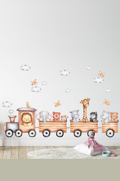 Sim Tasarım Cute Animals Express Kids Room Wall Sticker Set