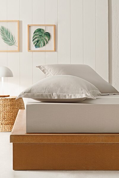 Puffy Σετ μαξιλαροθήκης Naturalis Volanlı Ranforce 2 τεμαχίων σε μπεζ χρώμα