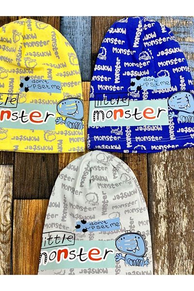 Esterella Baby Boy /monster Written/ Baby Hat-beret/combed cotton Hat 3 Pieces