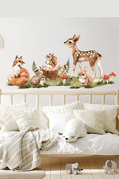 Sim Tasarım Sm356 Cheerful Creatures in the Forest Land Wall Sticker Set