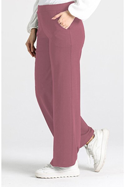 Aşkı Endam Oversize Lycra Wide Leg Large Size Women's Trousers Dried Rose