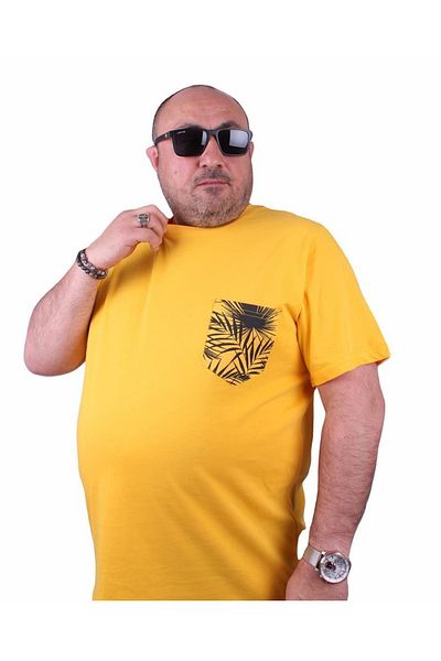 MocGrande Men's Large Size Crew Neck Pocket T-Shirt 23185 Yellow