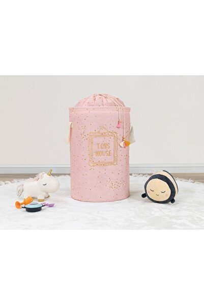 SKY TOPTAN سلة غسيل مستديرة منقوشة سهلة الاستخدام للأطفال مع حقيبة (وردي) 04270