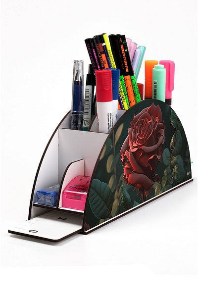kutuTR Wooden Vip Fruit And Plant Model Rainbow Ruled Desktop Pen Holder Organizer Assembled Boxed