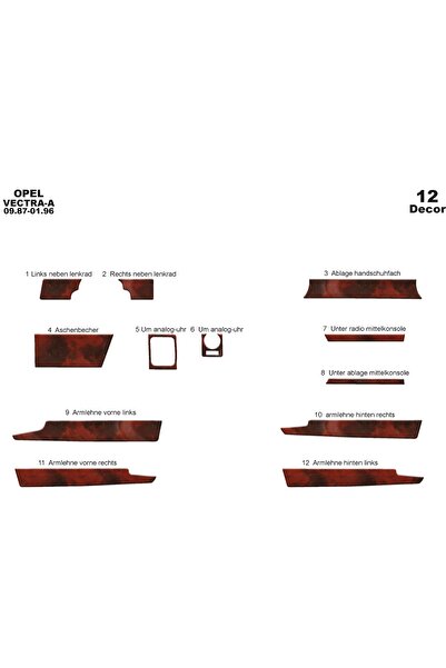 meriç cockpit design ميريتش ®   أوبل فيكترا A تورسيدو أمامي مطلي بالماهوجني 12 قطعة 1987-1995