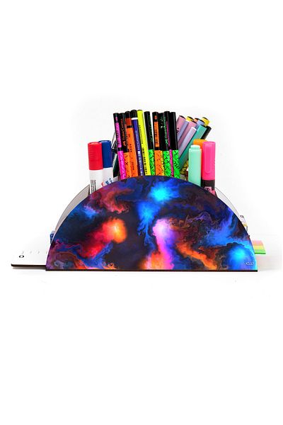 kutuTR Wooden Vip Galaxy Model Rainbow Ruled Desktop Pen Holder Organizer Assembled Boxed