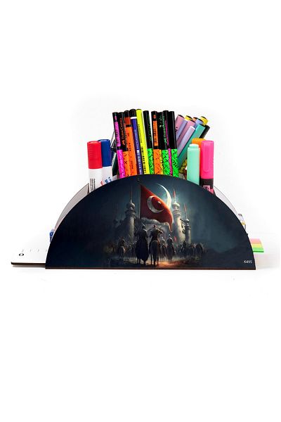 kutuTR Wooden Vip Islam And Flag Model Rainbow Ruled Desktop Pen Holder Organizer Assembled Boxed