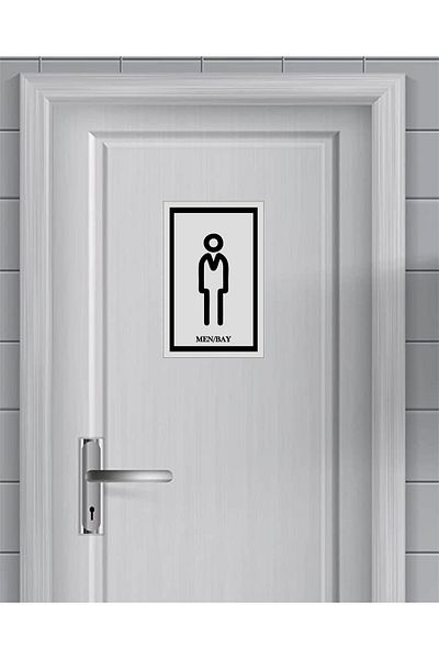 enmalife Ανδρικό-γυναικείο WC Σήμανση Μεταλλικό Ασημί Χρώμα 2 Τεμάχια 90x140 Χιλ.
