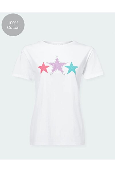 Kübra Tekstil Πολύχρωμο γυναικείο μπλουζάκι με σχέδιο αστεριών