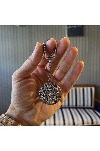 dergah tesbih سلسلة مفاتيح تخريمية فضية على شكل نصف قمر