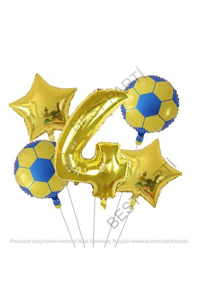 BEST PARTİ DOĞUM GÜNÜ PARTİ SÜSLERİ Yellow Navy Blue Football Ball Foil Balloon Set Age 4
