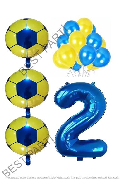 BEST PARTİ DOĞUM GÜNÜ PARTİ SÜSLERİ Yellow Navy Blue Football Ball Foil And L...