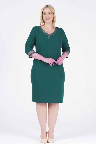 Oktay Yaka Ve Kol Ağızları Tül Ithal Taş Yapıştırma Zümrüt Yeşil Renk Krep Ab...