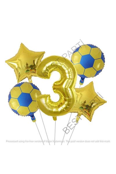 BEST PARTİ DOĞUM GÜNÜ PARTİ SÜSLERİ Yellow Navy Blue Football Ball Foil Balloon Set Age 3