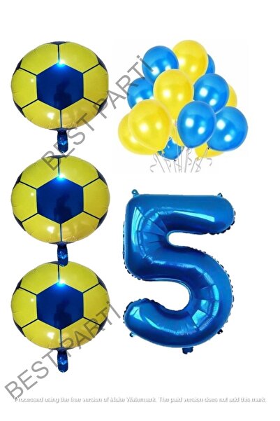 BEST PARTİ DOĞUM GÜNÜ PARTİ SÜSLERİ Yellow Navy Blue Football Ball Foil And L...