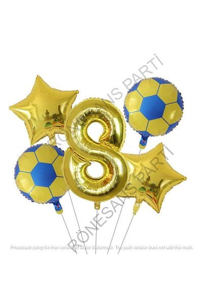 RÖNESANS PARTİ Star Yellow Navy Blue Soccer Ball Foil Balloon Set Age 8